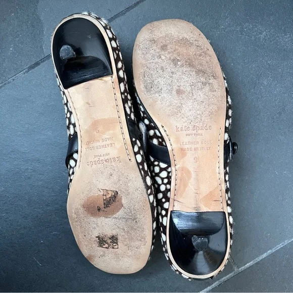 Kate Spade ♠️ Mary Jane, kitten heels, brown/cream cheetah print, leather, 9 - Picture 8 of 10